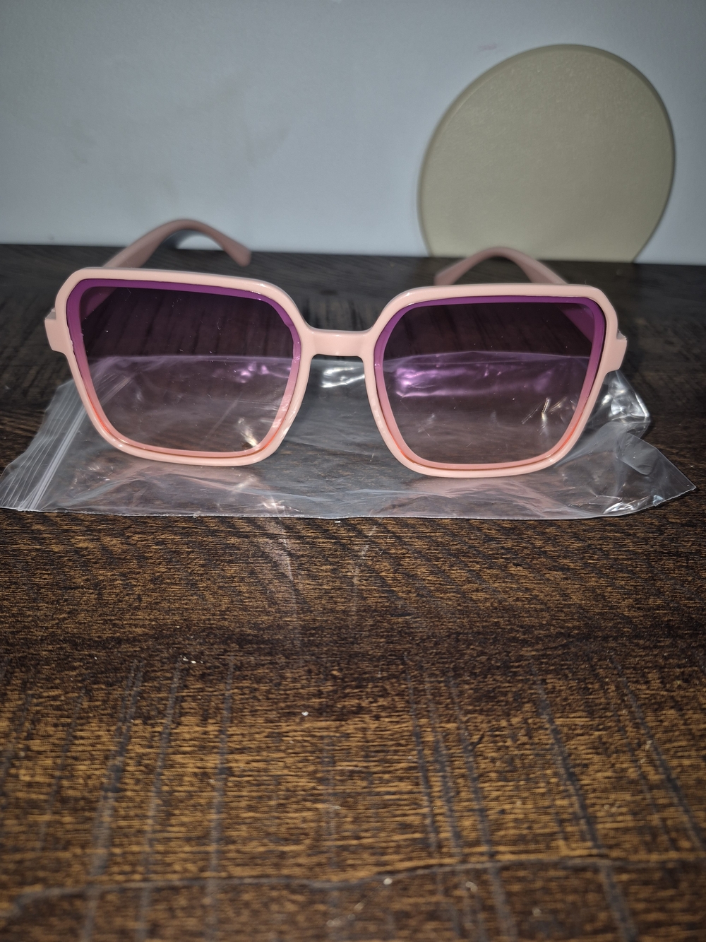 Pink Square Frame Sunglasses with Purple Lenses